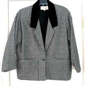 VINTAGE 80'sl Black & White Houndstooth Boxy Oversized Blazer Jacket USA